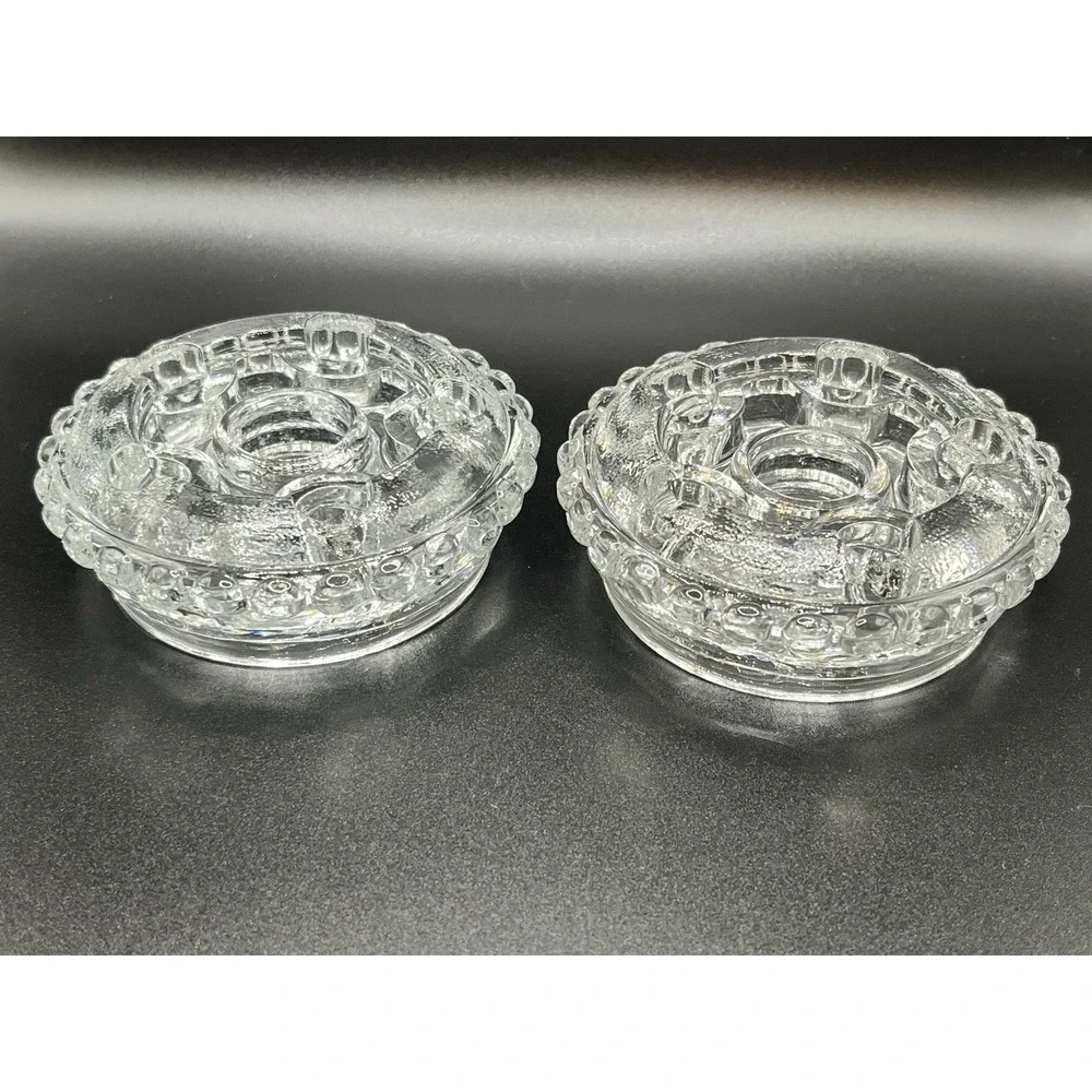 Fenton Clear Glass Round Console Insert Candlesticks 3.5